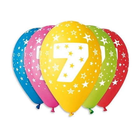 Balónky potisk čísla '7' - 5ks v bal. 30cm